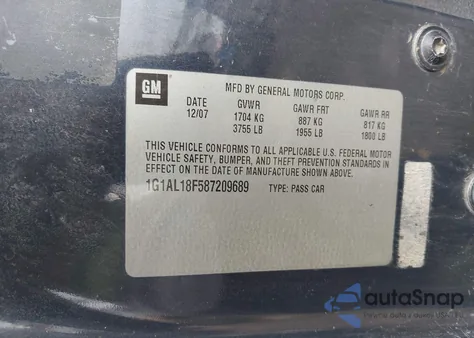 2008 Chevrolet Cobalt Lt from USA, damaged, VIN 1G1AL18F587209689